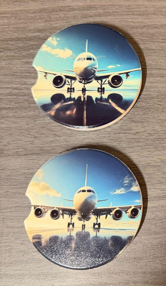 Ceramic Car Coasters Set of 2 | Airplanes Car Accessories | Absorbent Cup Holder Coasters | Scenic Inspired Gift | Flying Airplanes Decor __etsy:8028481074