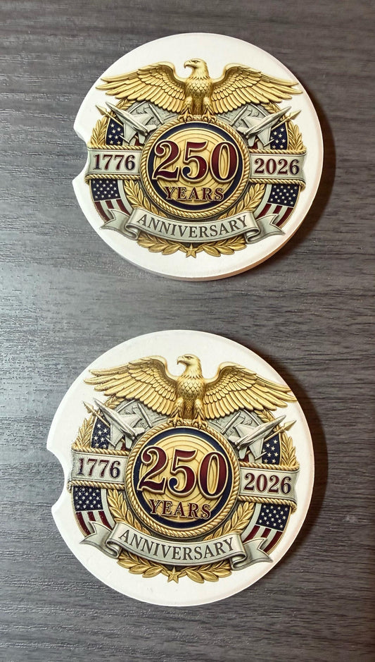 250th Anniversary Celebration Custom Car Coasters (Set of 2) Absorbent Cup Holder __etsy:8193148845