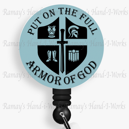Christian, Blue, Put On The Full Armor Of God, Retractable Badge Reel