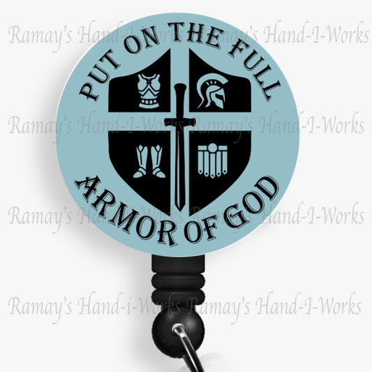 Christian, Blue, Put On The Full Armor Of God, Retractable Badge Reel