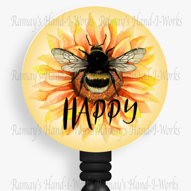 Sunflower "Bee Happy" Retractable Badge Reel