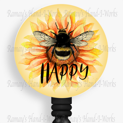 Sunflower "Bee Happy" Retractable Badge Reel