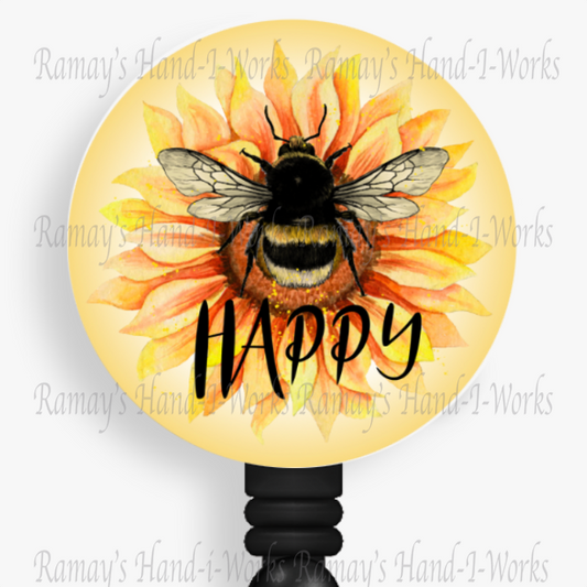 Sunflower "Bee Happy" Retractable Badge Reel