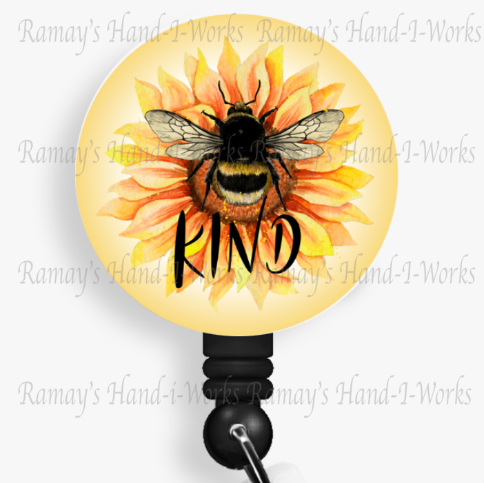 Fun Sunflower "Bee Kind" Retractable Badge Reel