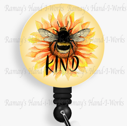 Fun Sunflower "Bee Kind" Retractable Badge Reel