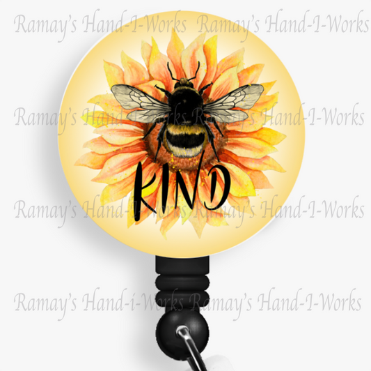 Fun Sunflower "Bee Kind" Retractable Badge Reel