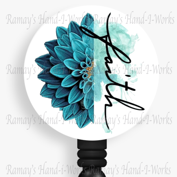 Christian, Blue Flower, Faith Retractable Badge Reel