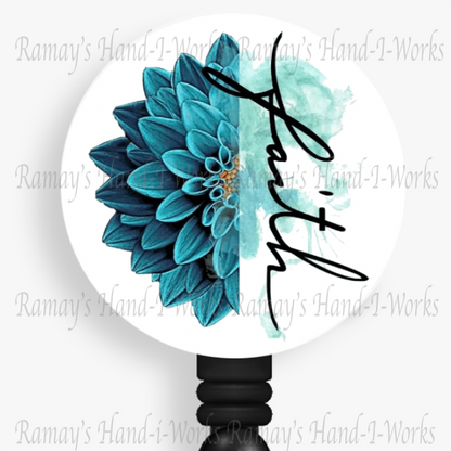 Christian, Blue Flower, Faith Retractable Badge Reel
