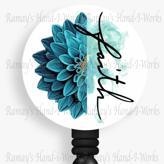Christian, Blue Flower, Faith Retractable Badge Reel