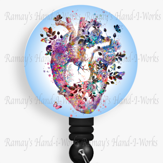 Watercolor Floral Heart #1 Nurse Retractable Badge Reel