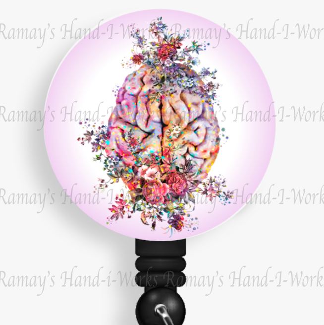 Watercolor Floral Brain #2 Retractable Badge Reel
