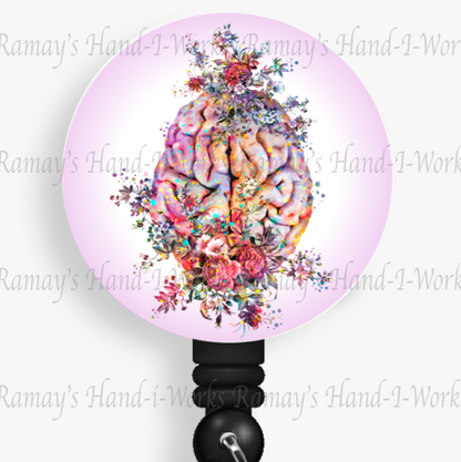 Watercolor Floral Brain #2 Retractable Badge Reel