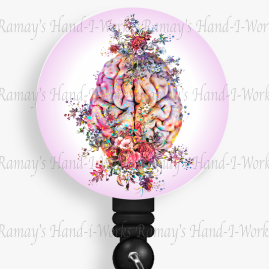 Watercolor Floral Brain #2 Retractable Badge Reel