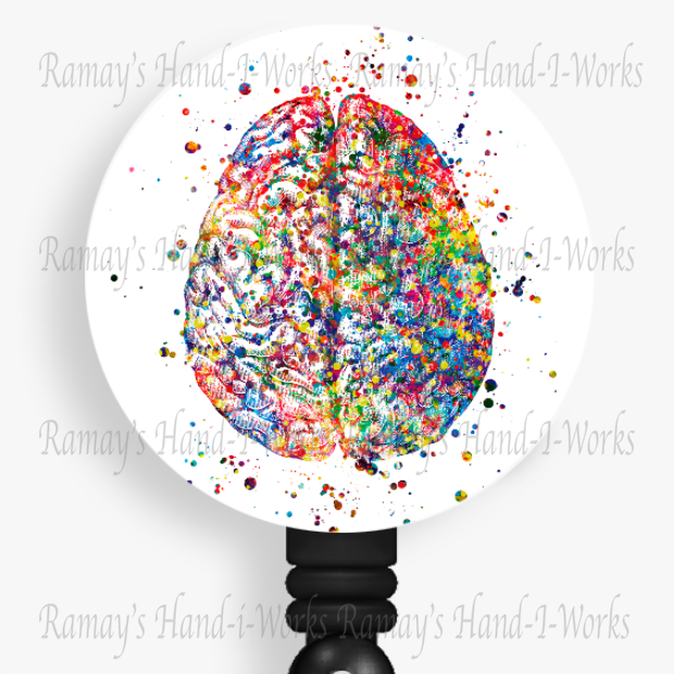 Watercolor Floral Brain, #3 Retractable Badge Reel