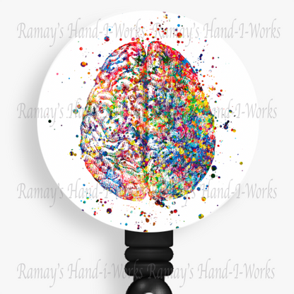 Watercolor Floral Brain, #3 Retractable Badge Reel