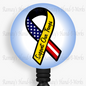 Patriotic, Military US Flag Support Our Troops Yellow Ribbon Retractable Badge Reel