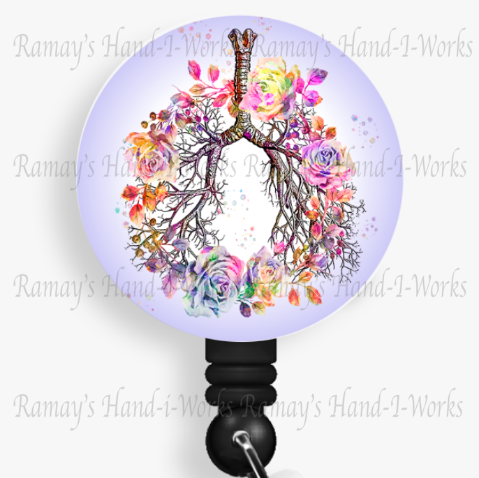Watercolor Floral Bronchial Lungs #1 Nurse Retractable Nurse Badge Reel