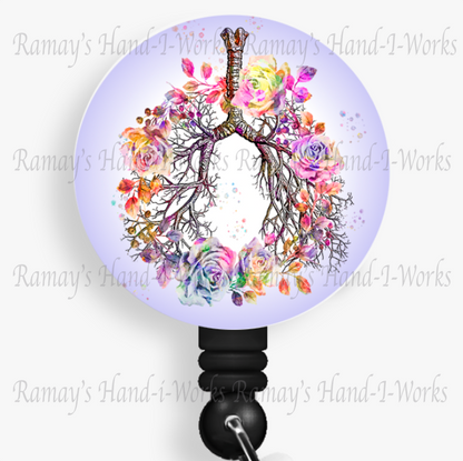 Watercolor Floral Bronchial Lungs #1 Nurse Retractable Nurse Badge Reel
