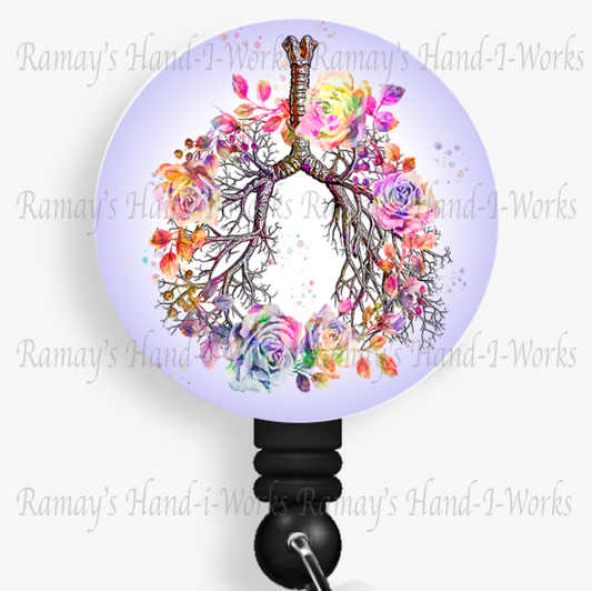 Watercolor Floral Bronchial Lungs #1 Nurse Retractable Nurse Badge Reel