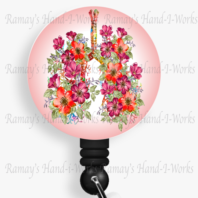 Watercolor Floral Bronchial Lungs #2 Retractable Badge Reel