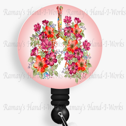 Watercolor Floral Bronchial Lungs #2 Retractable Badge Reel