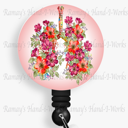 Watercolor Floral Bronchial Lungs #2 Retractable Badge Reel