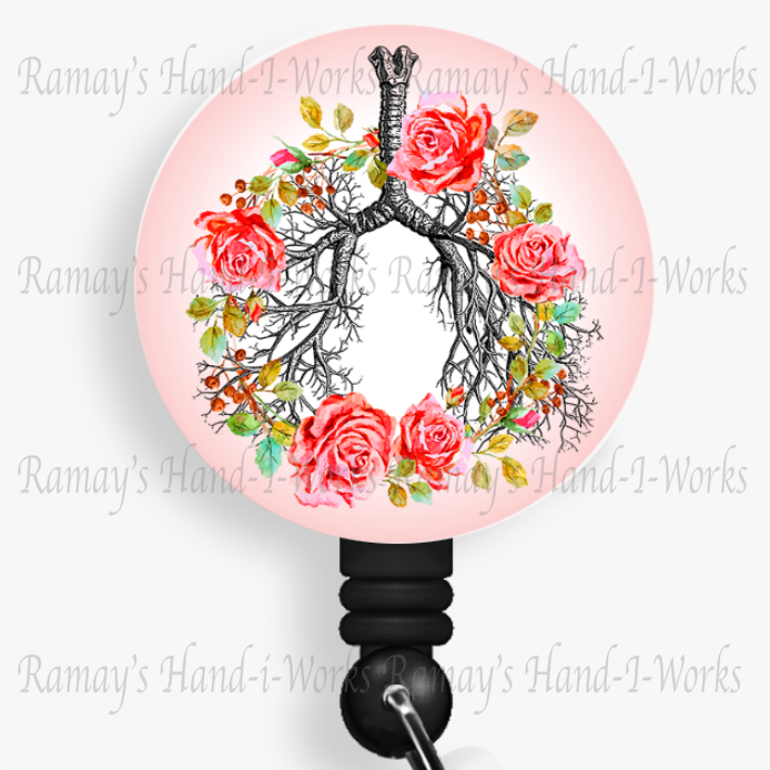 Watercolor Floral Bronchial Lungs #3 Retractable Badge Reel