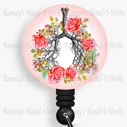 Watercolor Floral Bronchial Lungs #3 Retractable Badge Reel