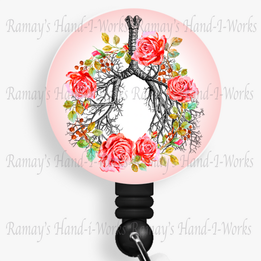 Watercolor Floral Bronchial Lungs #3 Retractable Badge Reel