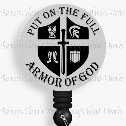 Christian, Gray, Put On The Full Armor Of God Retractable Badge Reel