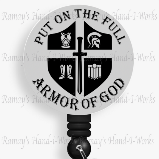 Christian, Gray, Put On The Full Armor Of God Retractable Badge Reel