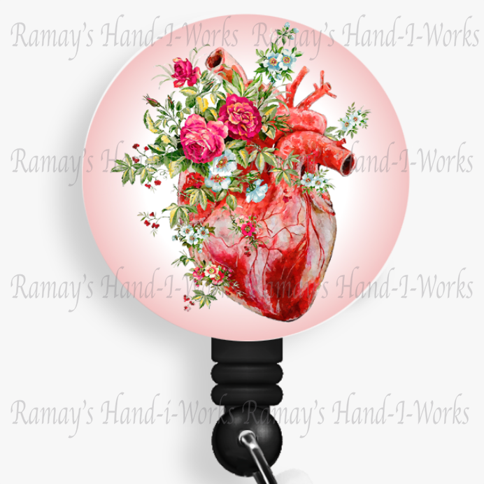 Watercolor Floral Heart #3 Retractable Badge Reel