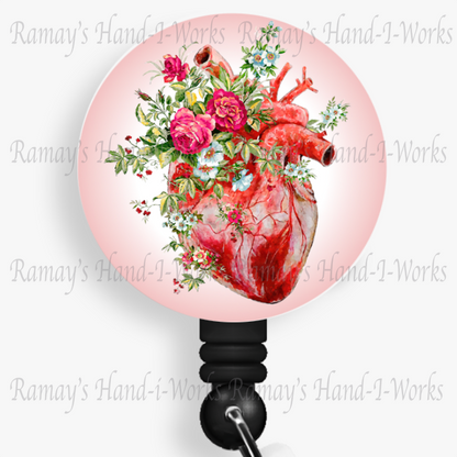 Watercolor Floral Heart #3 Retractable Badge Reel