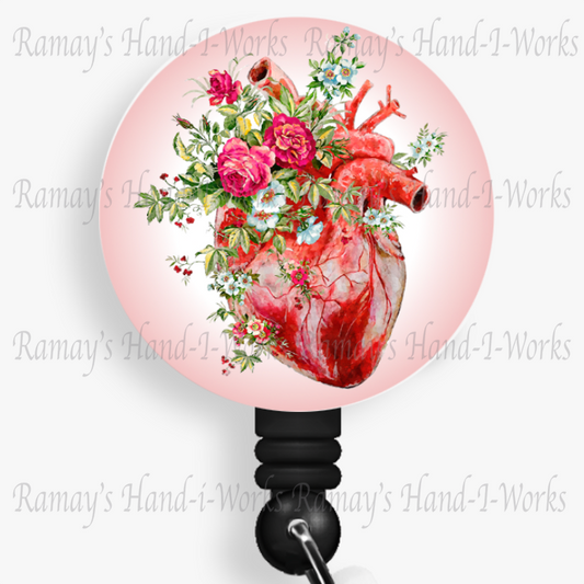 Watercolor Floral Heart #3 Retractable Badge Reel