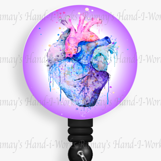 Watercolor Floral Heart #2 Retractable Badge Reel