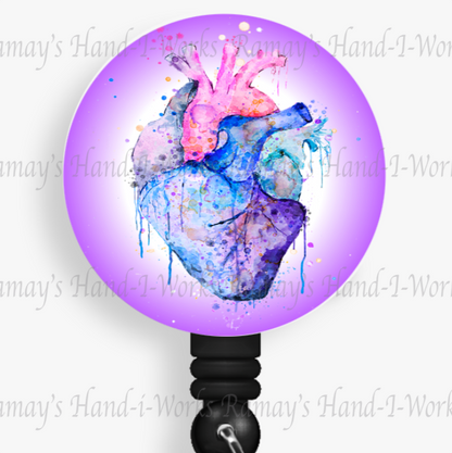 Watercolor Floral Heart #2 Retractable Badge Reel