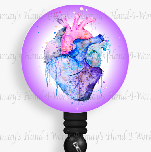 Watercolor Floral Heart #2 Retractable Badge Reel