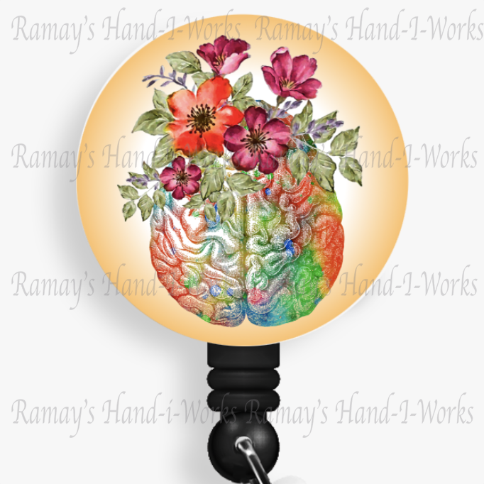 Nurse Watercolor Floral Brain #1 Retractable Badge Reel