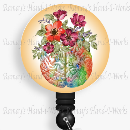 Nurse Watercolor Floral Brain #1 Retractable Badge Reel