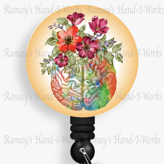 Nurse Watercolor Floral Brain #1 Retractable Badge Reel