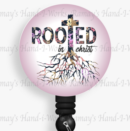 Christian "Rooted In Christ" Retractable Badge Reel