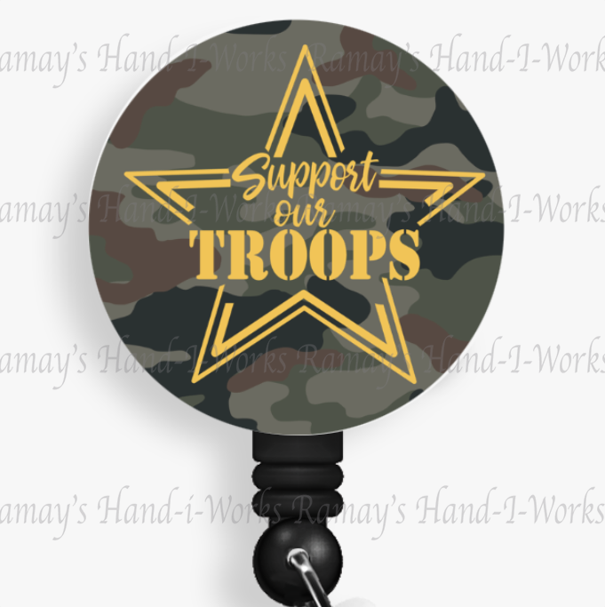 Support Our Troops, Camouflage Retractable Badge Reel
