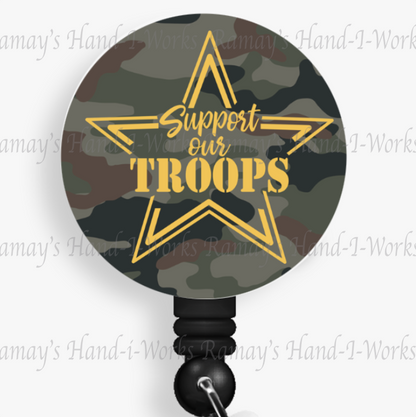 Support Our Troops, Camouflage Retractable Badge Reel