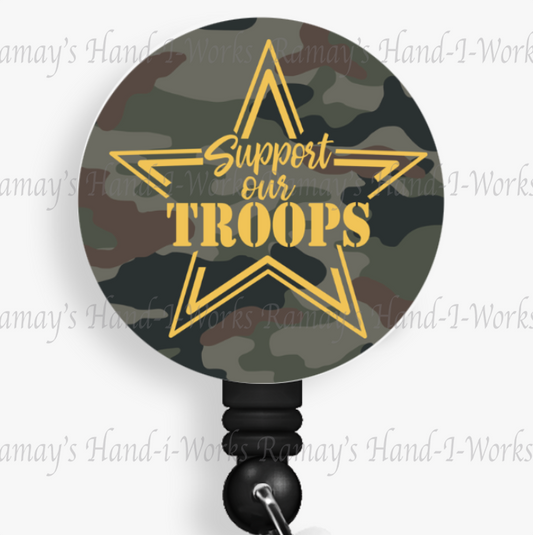 Support Our Troops, Camouflage Retractable Badge Reel