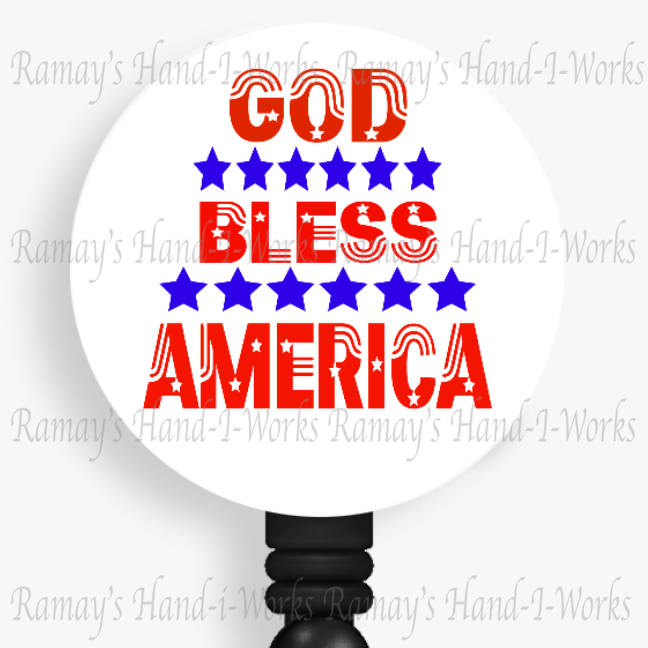 Patriotic God Bless America Red, White & Blue Retractable Badge Reel