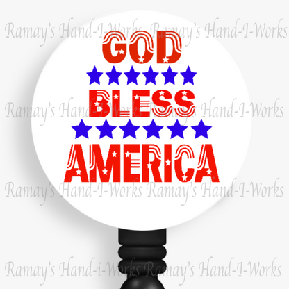 Patriotic God Bless America Red, White & Blue Retractable Badge Reel