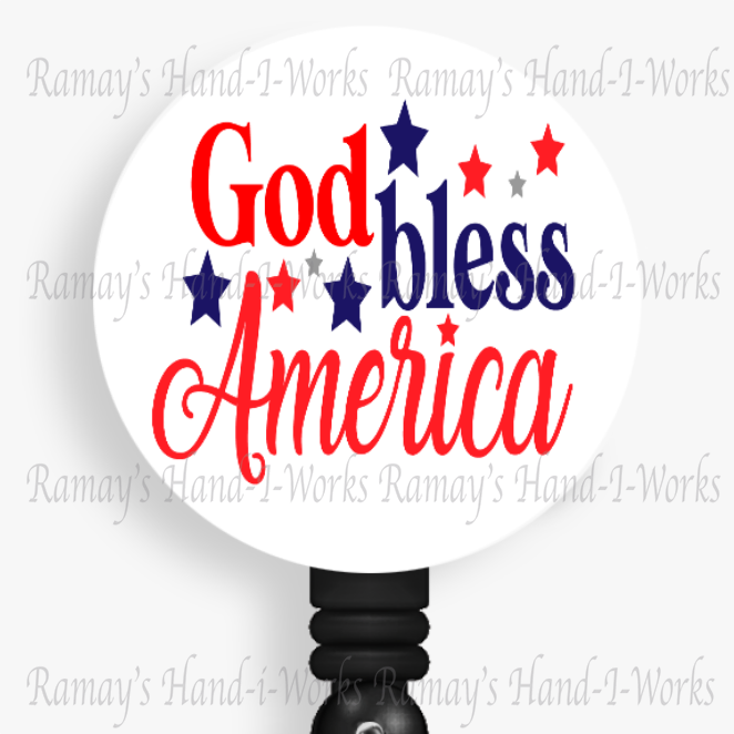 Patriotic God Bless America, Red, White & Blue Retractable Badge Reel