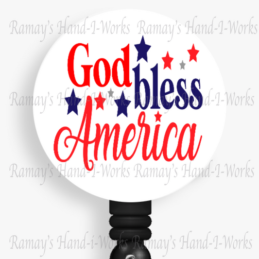 Patriotic God Bless America, Red, White & Blue Retractable Badge Reel