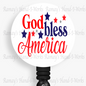 Patriotic God Bless America, Red, White & Blue Retractable Badge Reel
