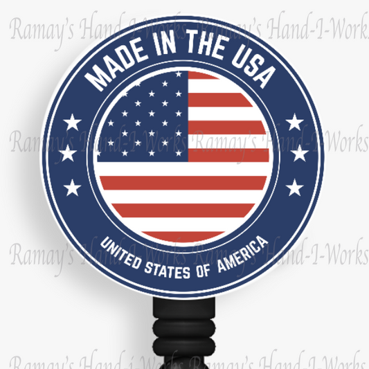 Patriotic US Flag, Made In The USA Retractable Badge Reel
